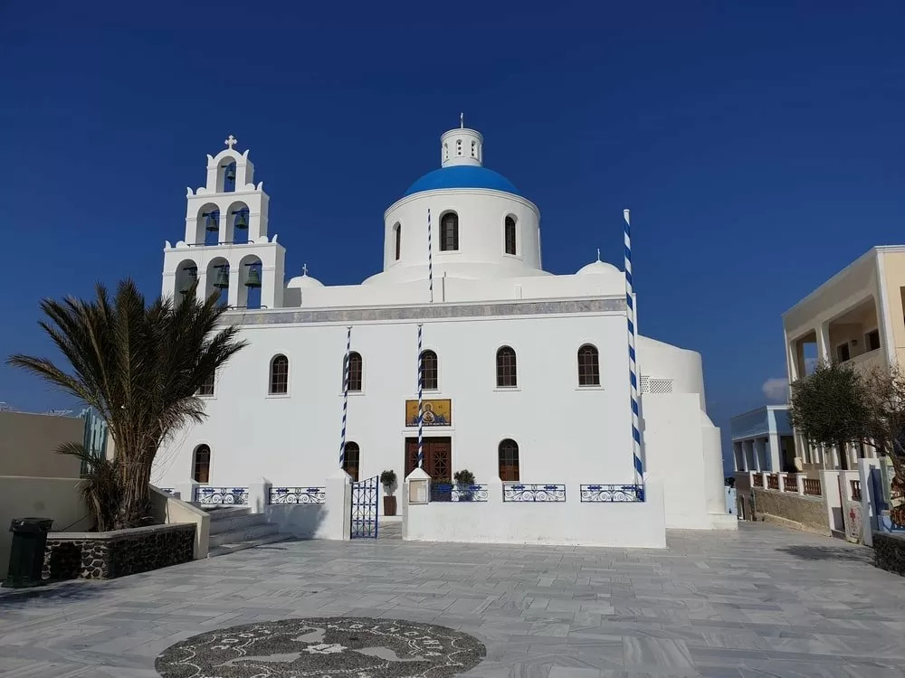 Blue domed church in Oia Santorini