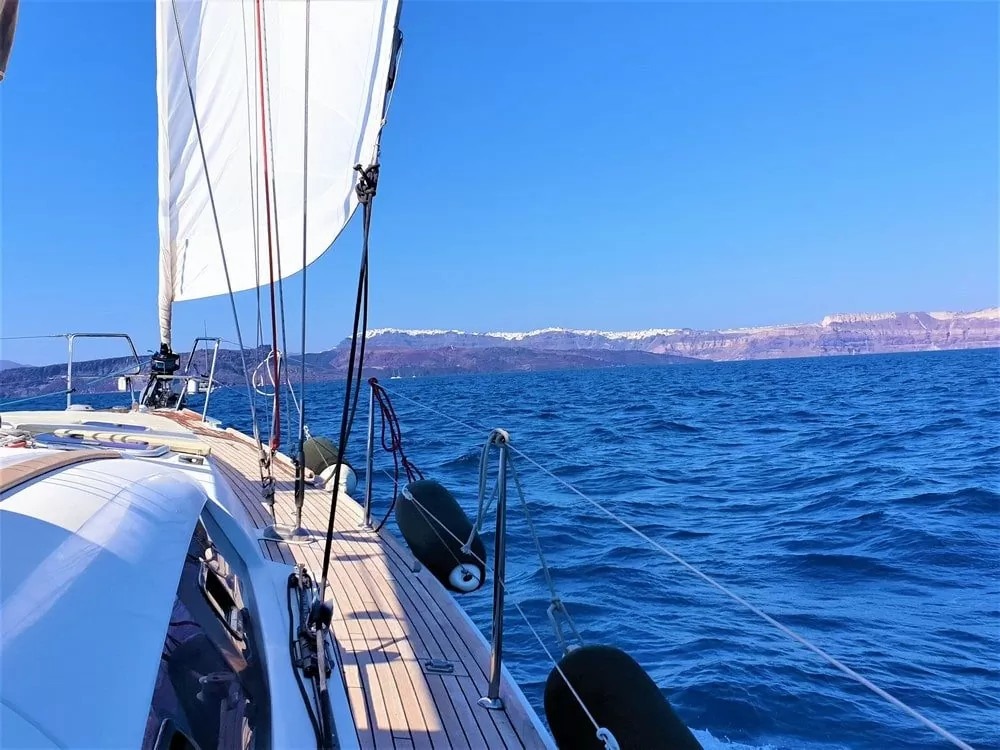 one of the best things to do in Santorini is a caldera cruise on a yacht
