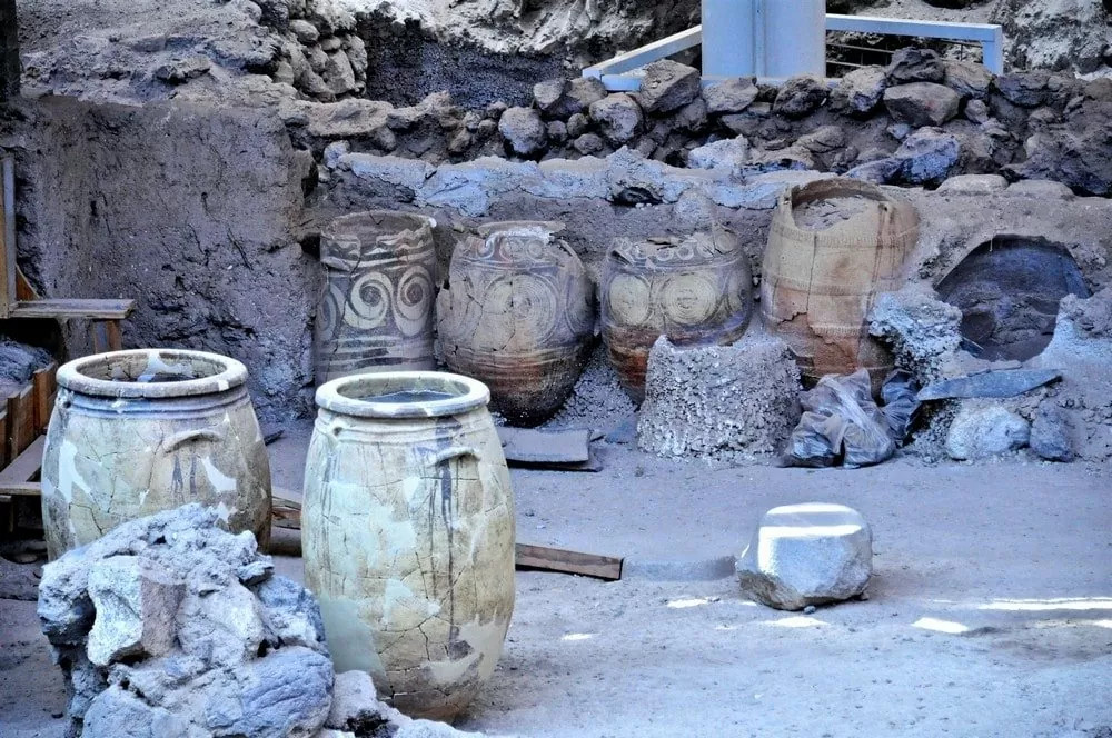 Ancient ruins in the excavation site of Akrotiri Santorini