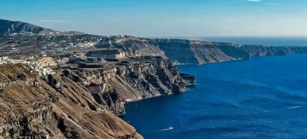 Panoramic view of Santorini caldera you see during the wheelchair accessible private tour