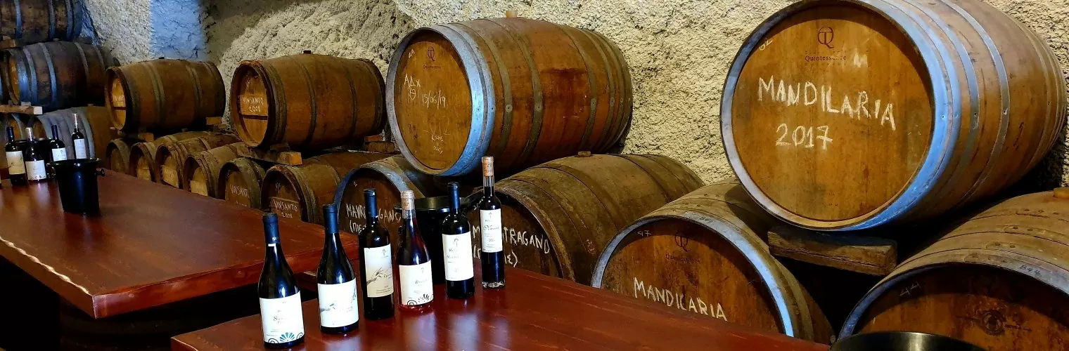Wine barrels in a Santorini winery