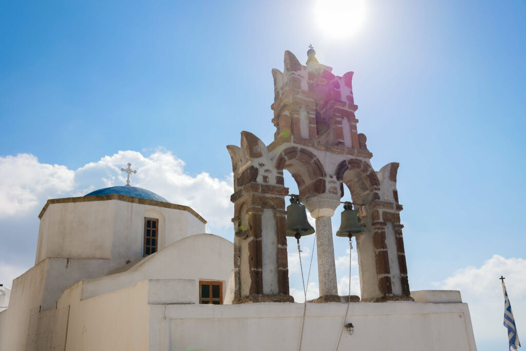A 2-bell blue-domed church in Pyrgos, Santorini