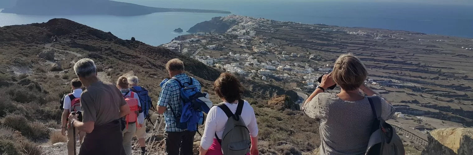 People hiking during a caldera walking tour