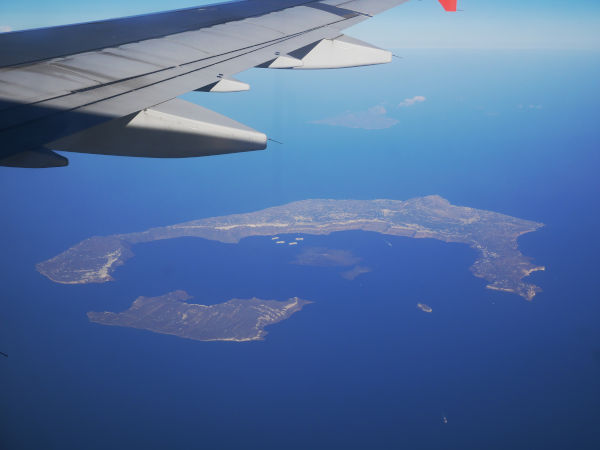 Airplane view of Santorini Greece