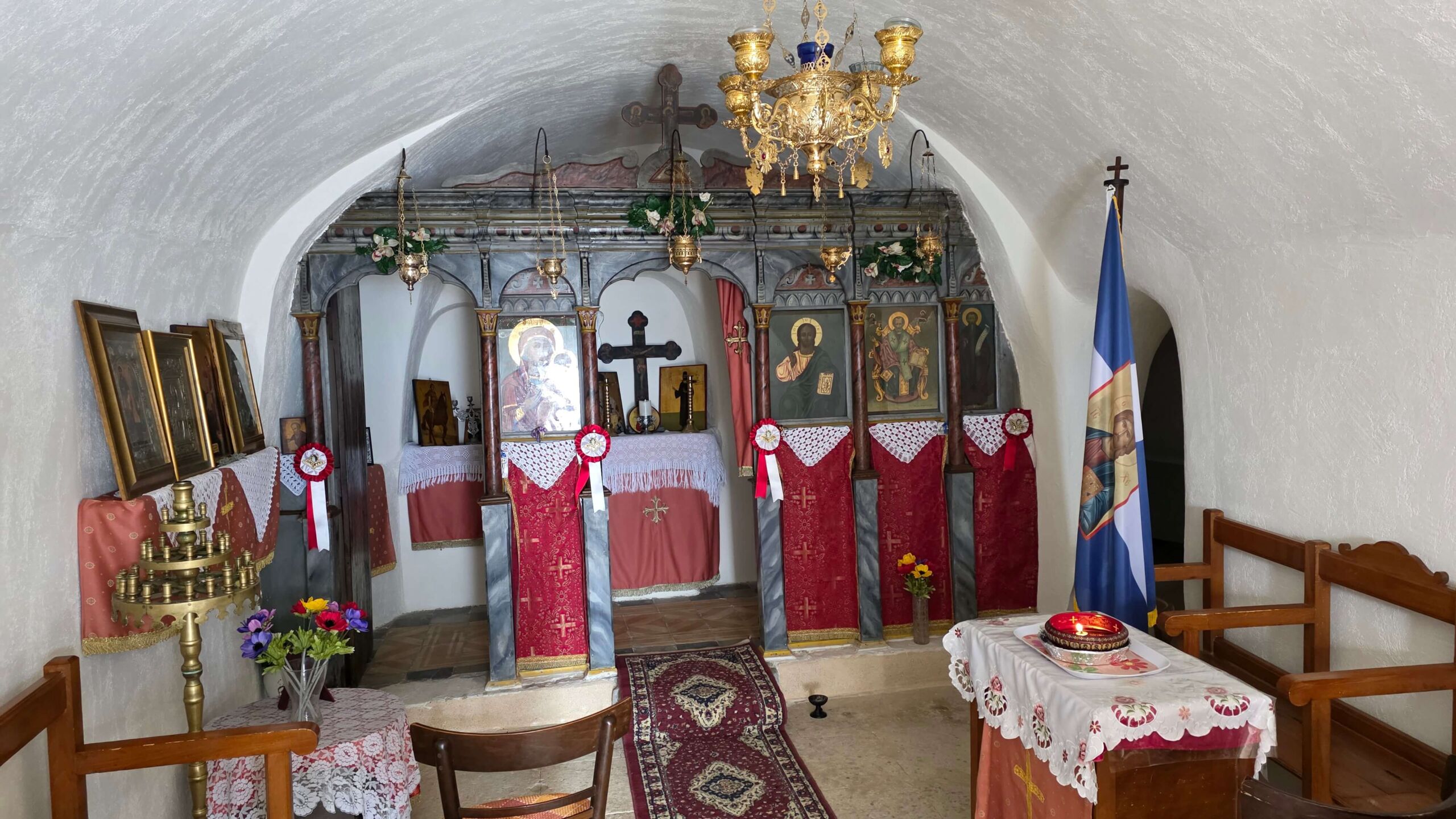 The interior of St. Nikolas church in Santorini