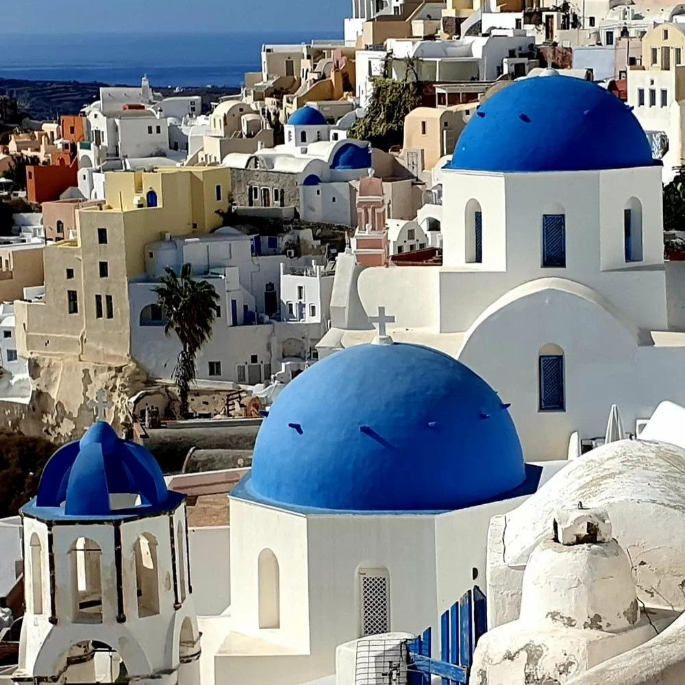 The blue domes of Oia in a virtual first Impressions of Santorini