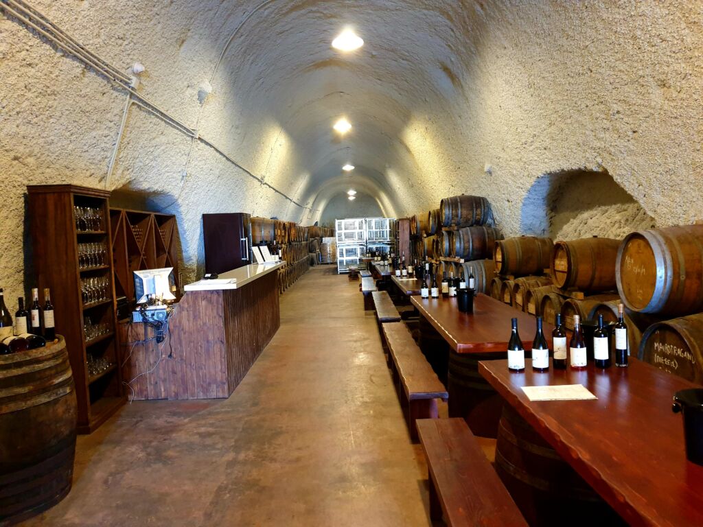 A wine cellar you can visit during your Santorini wine tasting tour