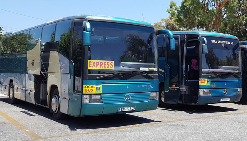 2 local buses for getting around Santorini